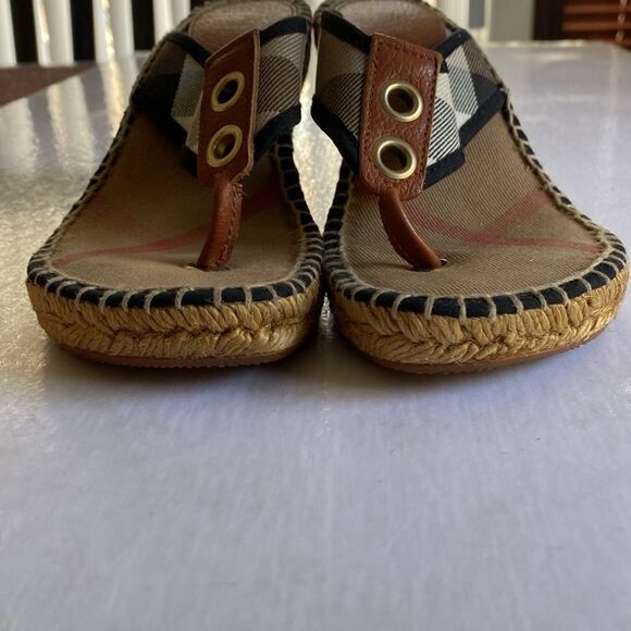 BURBERRY Canvas Espadrille Thong Wedge Sandals Size 36 - Picture 7 of 8